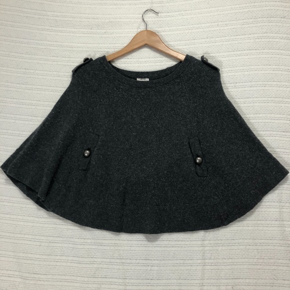 Like, Love Gray Poncho Cape Button Pockets Pullover Sweater Size S‎ - Picture 1 of 7